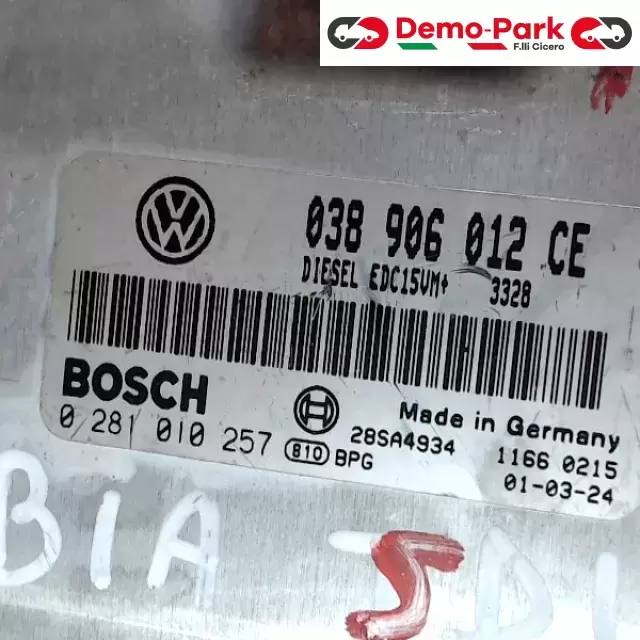 CENTRALINA MOTORE Skoda FABIA - 1.9 SDI BOSCH 0 281 010 257   038 906 012 CE 1