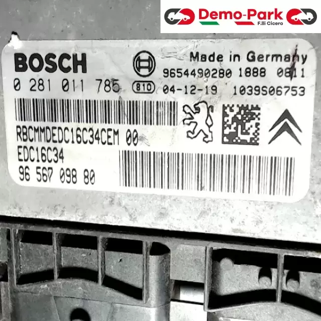 CENTRALINA MOTORE CitroЁn C3 - 1.4 HDI BOSCH 0 281 011 785   EDC16C34    96 567 098 80 1