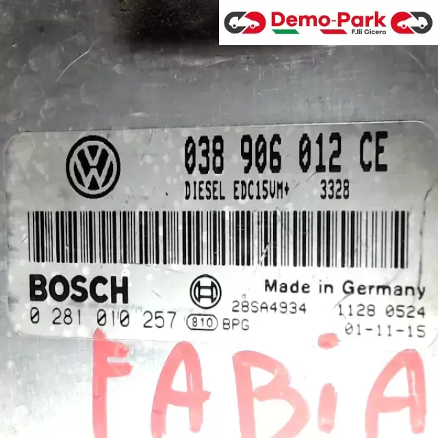 CENTRALINA MOTORE Skoda FABIA 1.9 SDI BOSCH 0 281 010 257    038 906 012 CE 1