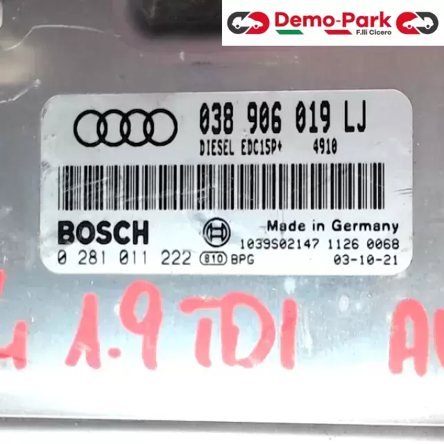 CENTRALINA MOTORE Audi A4 1.9 TDI BOSCH 0 281  011 222   EDC15P    038 906 019 LJ 1