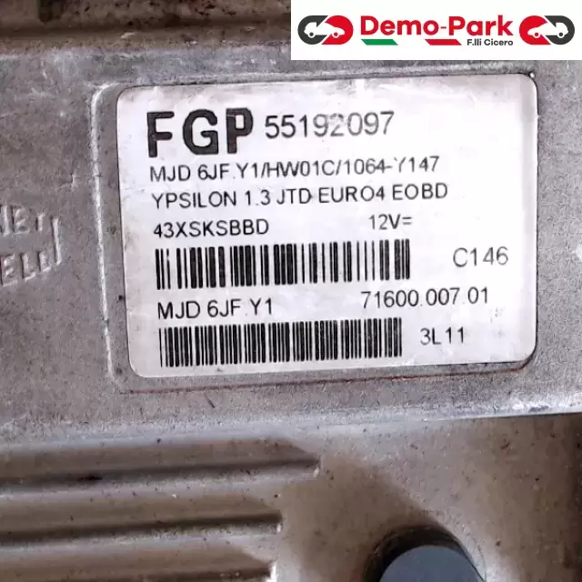CENTRALINA MOTORE Lancia YPSILON - 1.3 Mjet FGP 55192097   MJD 6JF.Y1/HW01C/1064-Y147 0