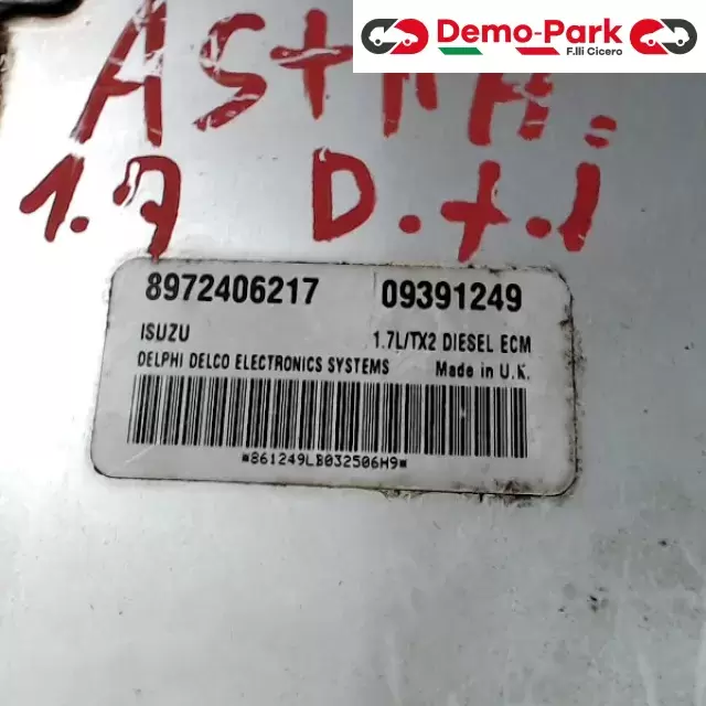 CENTRALINA MOTORE Opel ASTRA 1.7 DTI ISUZU 8972406217   09391249 1