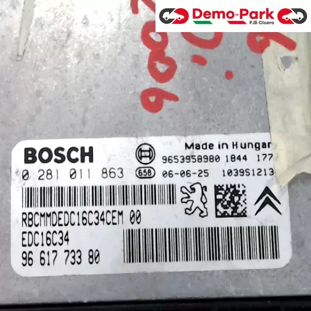 CENTRALINA MOTORE Peugeot 307 - 1.6 HDI BOSCH 0 281 011 863    EDC16C34   96 617 733 80 1