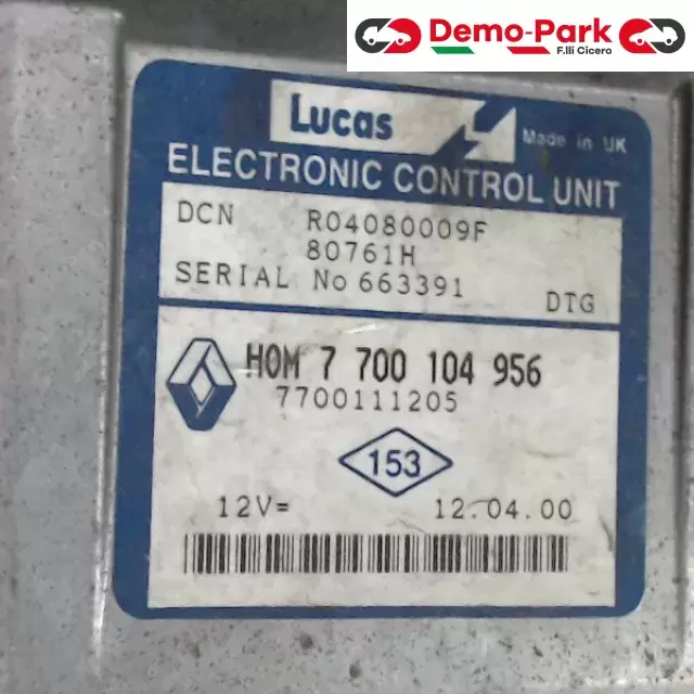 CENTRALINA MOTORE Renault CLIO - 1.9 D LUCAS DCN R04080009F   80761H   HOM 7 700 104 956 1