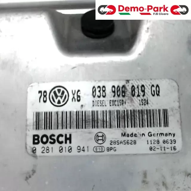 CENTRALINA MOTORE Volkswagen PASSAT - 1.9 TDI BOSCH 0 281 010 941   038 906 019 GQ   EDC15P+ 1