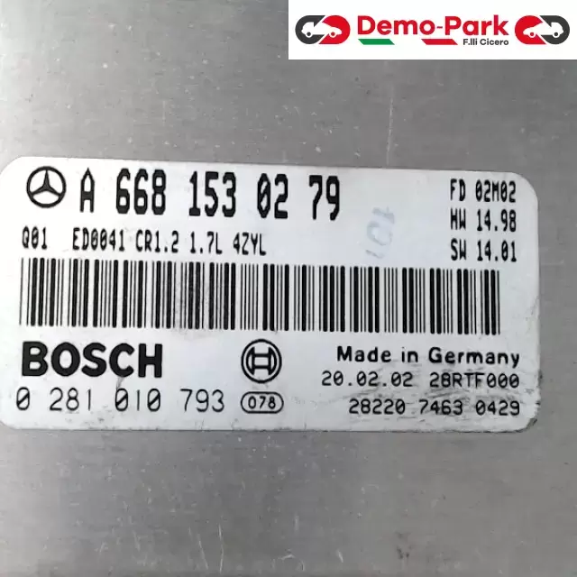 CENTRALINA MOTORE Mercedes-benz CLASSE A - 170 CDI BOSCH 0 281 010 793   A 668 153 02 79  1