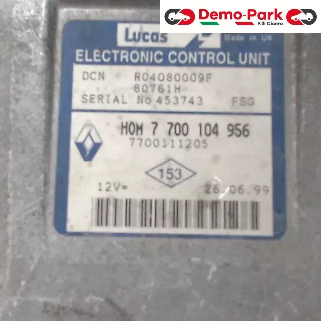 CENTRALINA MOTORE Renault CLIO - 1.9 D LUCAS DCN R04080009F   80761H   HOM 7 700 104 956 1