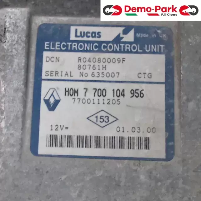CENTRALINA MOTORE Renault CLIO - 1.9 D LUCAS DCN R04080009F   80761H   HOM 7 700 104 956 1