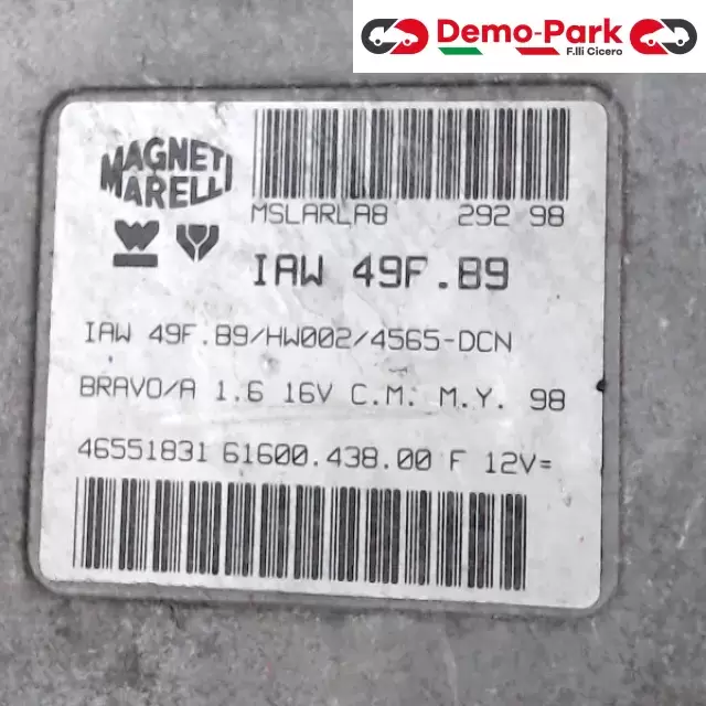 CENTRALINA MOTORE Fiat BRAVO - 1.6 IAW 49F.B9/HW002/4565-DCN 1