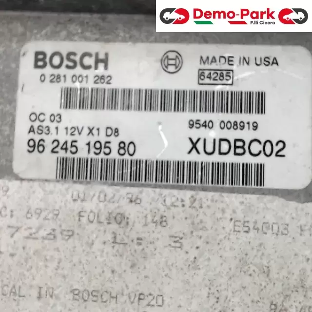 CENTRALINA MOTORE Peugeot 406 - 1.9 TD BOSCH 0 281 001 262    XUDBC02 1