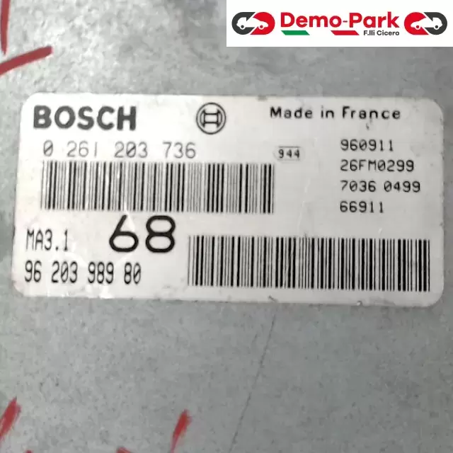 CENTRALINA MOTORE CitroЁn SAXO - 1.1 BOSCH 0 261 203 736   MA3.1   96 203 989 80 1