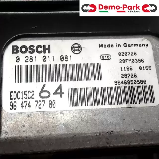 CENTRALINA MOTORE Peugeot 307 2.0 HDI BOSCH 0 281 011 081  EDC15C2  96 474 727 80 1