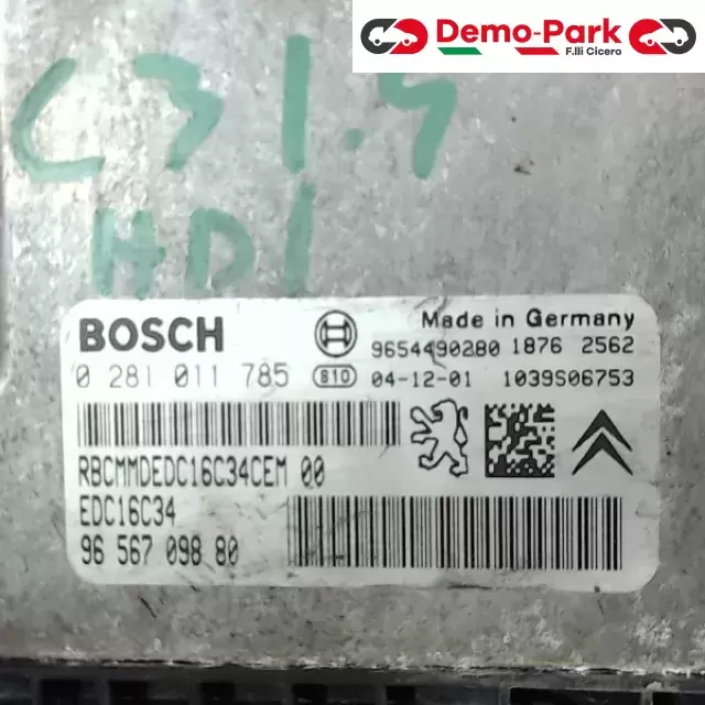 CENTRALINA MOTORE CitroЁn C3 - 1.4 HDI 68HP 96 567 098 80  0 281 011 785 2