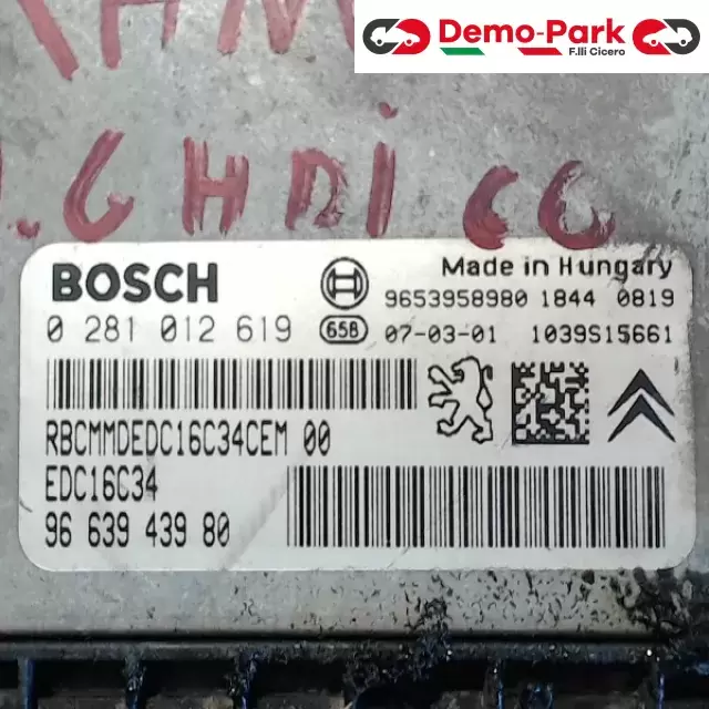 CENTRALINA MOTORE PARTNER-BERLINGO-RANCH Peugeot RANCH 1.6 HDI 96 639 439 80  2