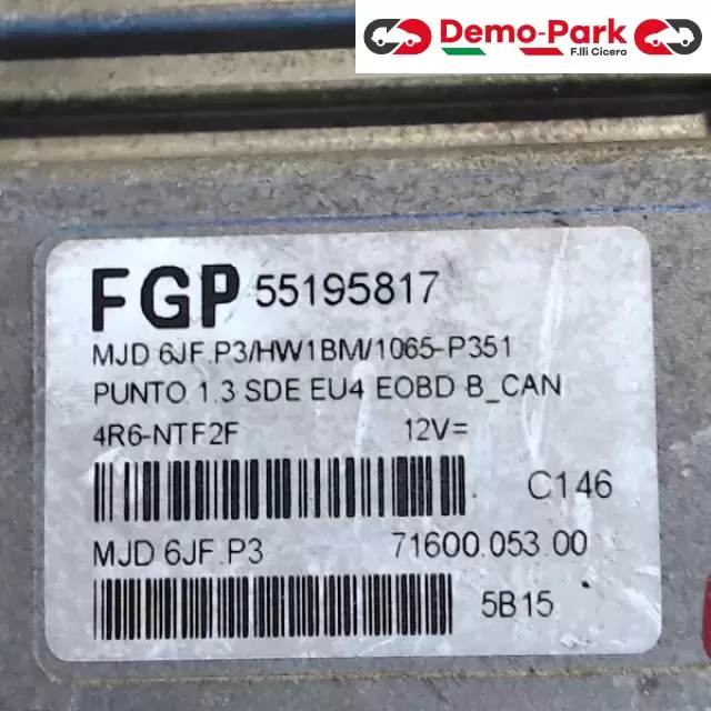 CENTRALINA MOTORE Fiat PUNTO 188 - 1.3 Mjet 55195817 2