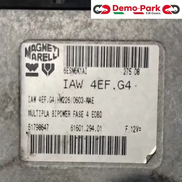 CENTRALINA MOTORE Fiat MULTIPLA - 1.6 16v BI-POWER 51798647  IAW 4EF.G4  1