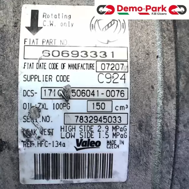 COMPRESSORE ALFA ROMEO 159 1.9 MJET Alfa Romeo 159 - 1.9 Mjet 60693331 2