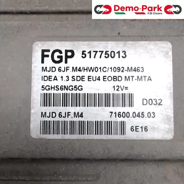 CENTRALINA MOTORE FIAT IDEA Fiat IDEA - 1.3 MJet 51775013 1