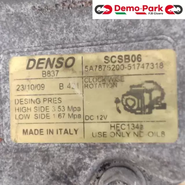 COMPRESSORE A/C FIAT G.PUNTO Fiat GRANDE PUNTO 5A7875200-51747318 1